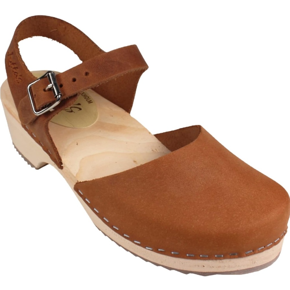 Lotta From Stockholm Tan Suede Clog Mule with Buckle Strap